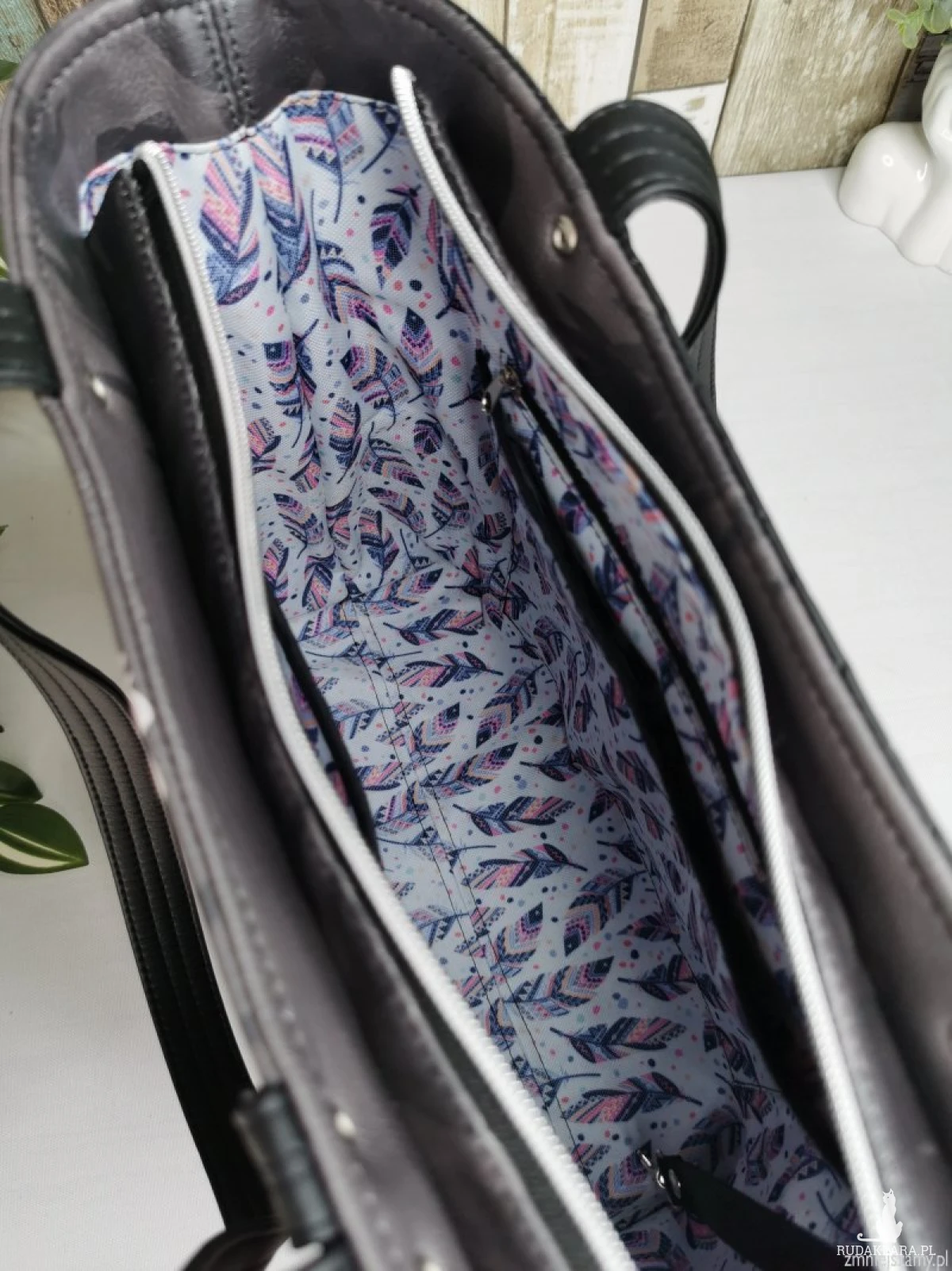 Torebka damska shopper bag torebka na ramię zamykana - ekoskóra ptaki 3