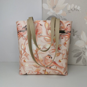 Torebka damska shopper bag torebka na ramię zamykana ekoskóra - pastelowe ptaki