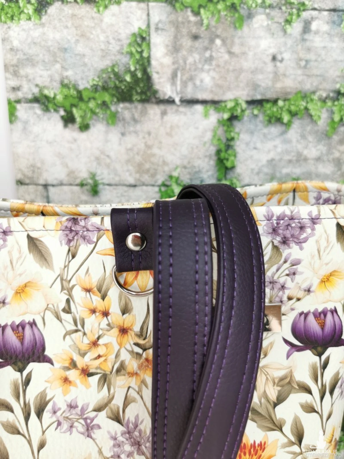 Torebka damska shopper bag torebka na ramię zamykana ekoskóra  - żółte kwiaty