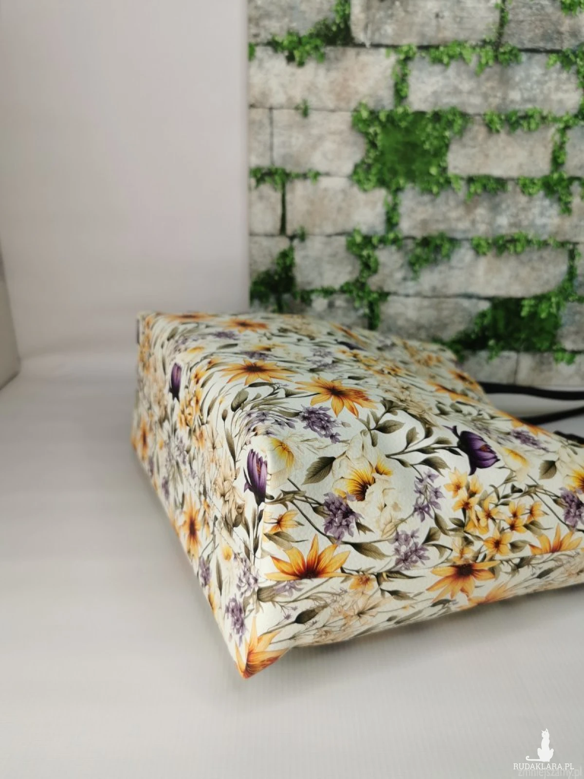 Torebka damska shopper bag torebka na ramię zamykana ekoskóra  - żółte kwiaty