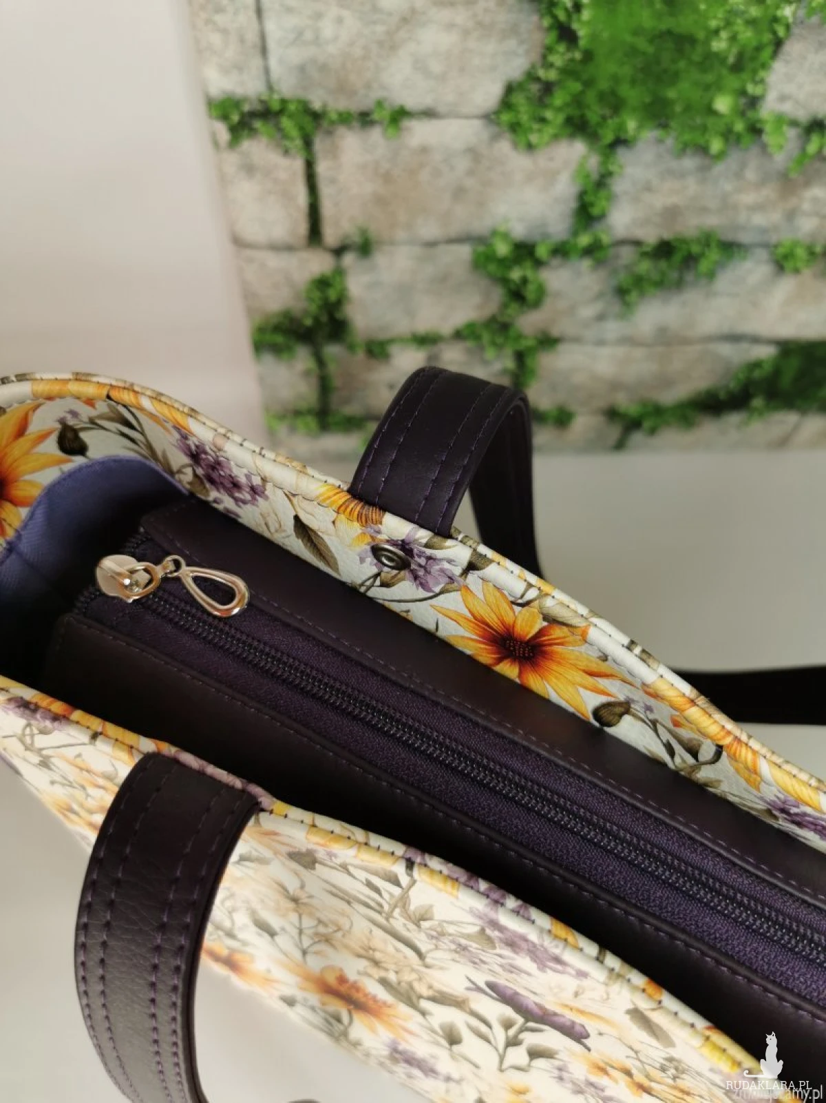 Torebka damska shopper bag torebka na ramię zamykana ekoskóra  - żółte kwiaty