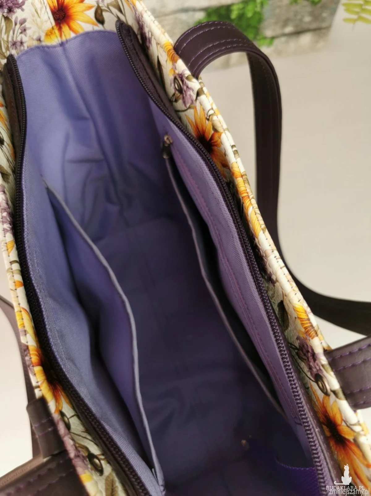 Torebka damska shopper bag torebka na ramię zamykana ekoskóra  - żółte kwiaty