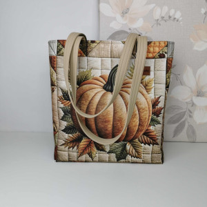 Torebka damska shopper bag torebka na ramię zamykana -  dynia patchwork