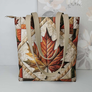 Torebka damska shopper bag torebka na ramię zamykana - liść klonu patchwork