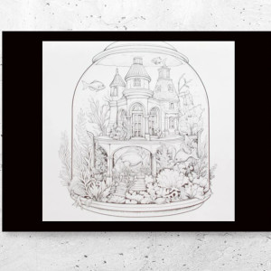 czarno biały plakat na ścianę, akwarium plakat A4, hygge plakaty do domu, biało czarne plakaty 21x30, rybki plakat 21x30, nowoczesne plakaty, małe plakaty