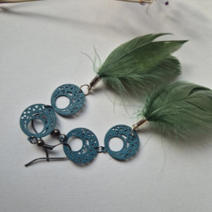 Kolczyki zielono turkusowe pióra