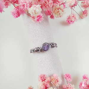 Pierścionek Ametyst regulowany stal chirurgiczna handmade