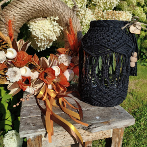 Duży makramowy lampion w stylu Boho - czarny