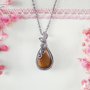 Naszyjnik Tygrysie Oko stal chirurgiczna wisiorek handmade wirewrapping