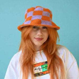 Bucket hat, creamy purple & burnt orange, handmade vibes