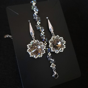 Kolczyki i Bransoletka "Black Diamond" - Komplet Biżuterii z Kryształków Preciosa