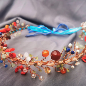 Unikatowy słowiański wianek ślubny / obrzędowy z miedzi i kamieni