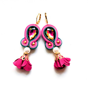 Hot Pink Flowers  kolczyki sutaszowe