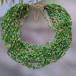 Naszyjnik Zielone I Złote Koraliki
