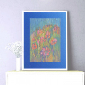 łąka rysunek, obraz z łąką, szkic kwiaty, kolorowy rysunek z kwiatami, kwiaty szkic do salonu, łąka obraz do sypialni, ślub prezent, prezent na ślub, ręcznie malowany obraz