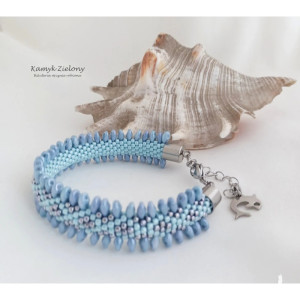 Bransoletka błękitno-srebrna - wykończenia ze stali chirurgicznej