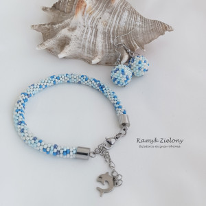 Komplet bransoletka i kolczyki - niebieski melanż