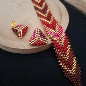 Zestaw Biżuterii "Red Chevron" - Jesienny Styl, Klasa i Geometryczny Rytm