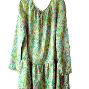 nowa tunika z jedwabiu naturalnego, boho tunika we wzory, tunika z długim rękawem, jedwabna tunika, tunika z prawdziwego jedwabiu, krótka sukienka z jedwabiu, jedwabna sukienka mini zielona