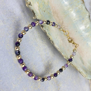 Pozłacana bransoletka z agatami i złocistym hematytem c1117