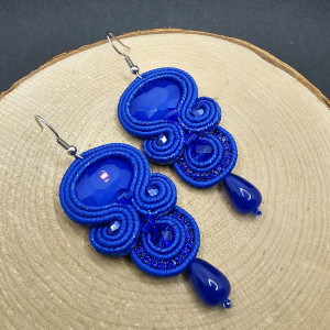 KOBALTOWE KOLCZYKI SUTASZ Z KRYSZTAŁKAMI