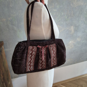 torebka damska retro koronka brązowa handmade