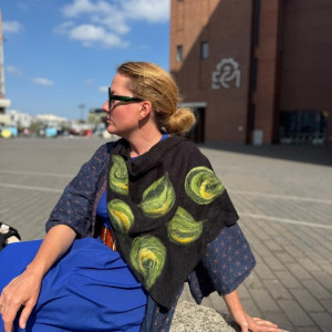 turkusowa chusta handmade wełniana