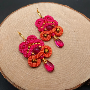 RÓŻOWO-POMARAŃCZOWE KOLCZYKI SUTASZ Z JADEITAMI