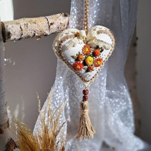 serduszko lniane haftowane dekoracja Dzień Nauczyciela,miłość,wdzięczność