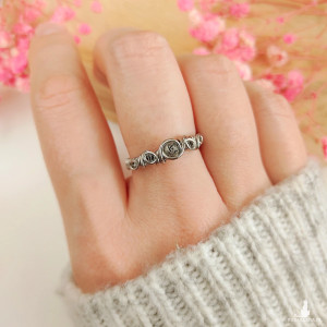 Pierścionek Kwarc Turmalinowy regulowany stal chirurgiczna handmade