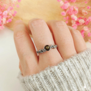 Pierścionek Obsydian Złoty regulowany stal chirurgiczna handmade