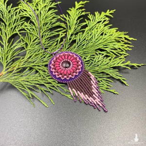 Mini wisiorek fioletowo różowy #1001 - haft koralikowy