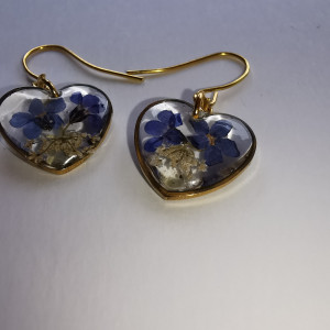 Kolczyki handmade niezapominajka dzika marchew kwiaty serce