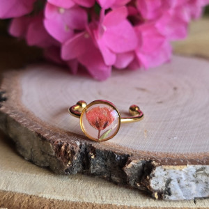 Złoty pierścionek regulowany kwiaty z kwiatami kwiatem pomarańczowy gipsówka zielony