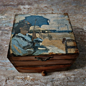 Drewniana szkatułka na biżuterię "Plaża w Trouville"