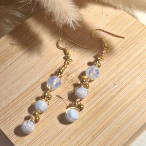Kolczyki wiszące z akwamarynem, hematytem i opalem