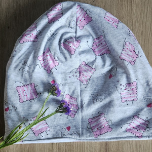 Czapka dla dziewczynki w urocze różowe herbatniki na zimę ocieplana