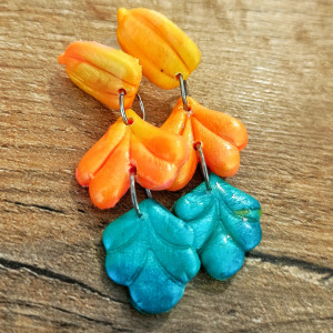Jesienne kolczyki sztyfty handmade – dynie z listkami