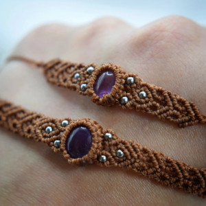 Zestaw biżuterii z Ametystem. Naszyjnik/ Choker + Bransoletka