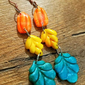 Jesienne kolczyki handmade – dynie z listkami