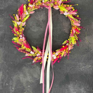 Kolorowy wianek z naturalnych, suszonych roślin, niepowtarzalny