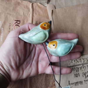 Komplet 2 seledynowych ptaszków