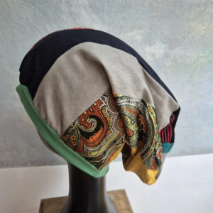 Czapka patchworkowa turbanowa na podszewce smerfetka