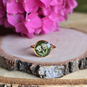 Złoty pierścionek regulowany kwiaty z kwiatami kwiatem biała gipsówka