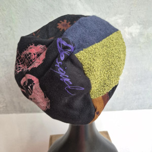 Czapka patchworkowa turbanowa na podszewce smerfetka