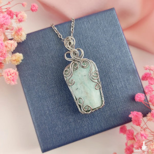 Naszyjnik Amazonit stal chirurgiczna wisiorek handmade wirewrapping