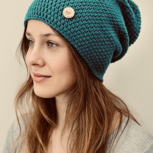 Czapka całoroczna przejściowa cienka bawełna S/M unisex szmaragd