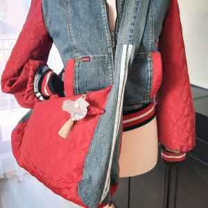 Bomberka  jeansowa z rękawami pikowanymi i torba handmade # upcycledclothes