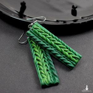 Wełniane sploty - długie zielone kolczyki