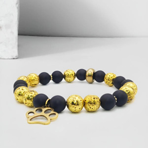 Bransoletka Damska z Onyksem Matowym i Złotą Lawą Wulkaniczną